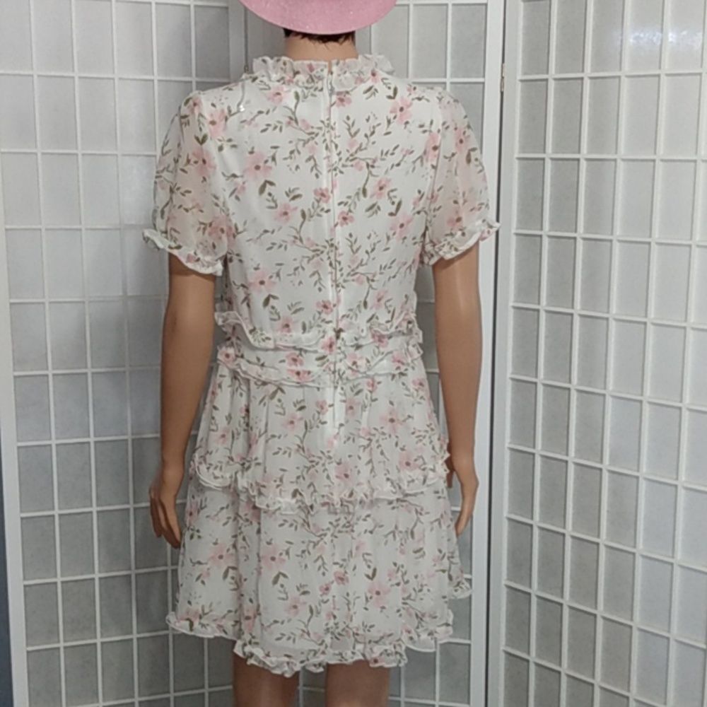 Trixxi Chiffon Dress – White/Pink Floral – Lined – NWOT‎ – Size L - Picture 7 of 15